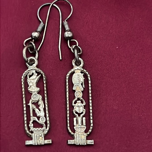 Vintage Egyptian Cartouche Dangling Earrings - Picture 12 of 16